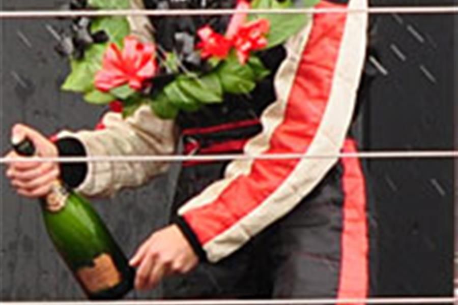 Sarah on podium at Silverstone GT Cup