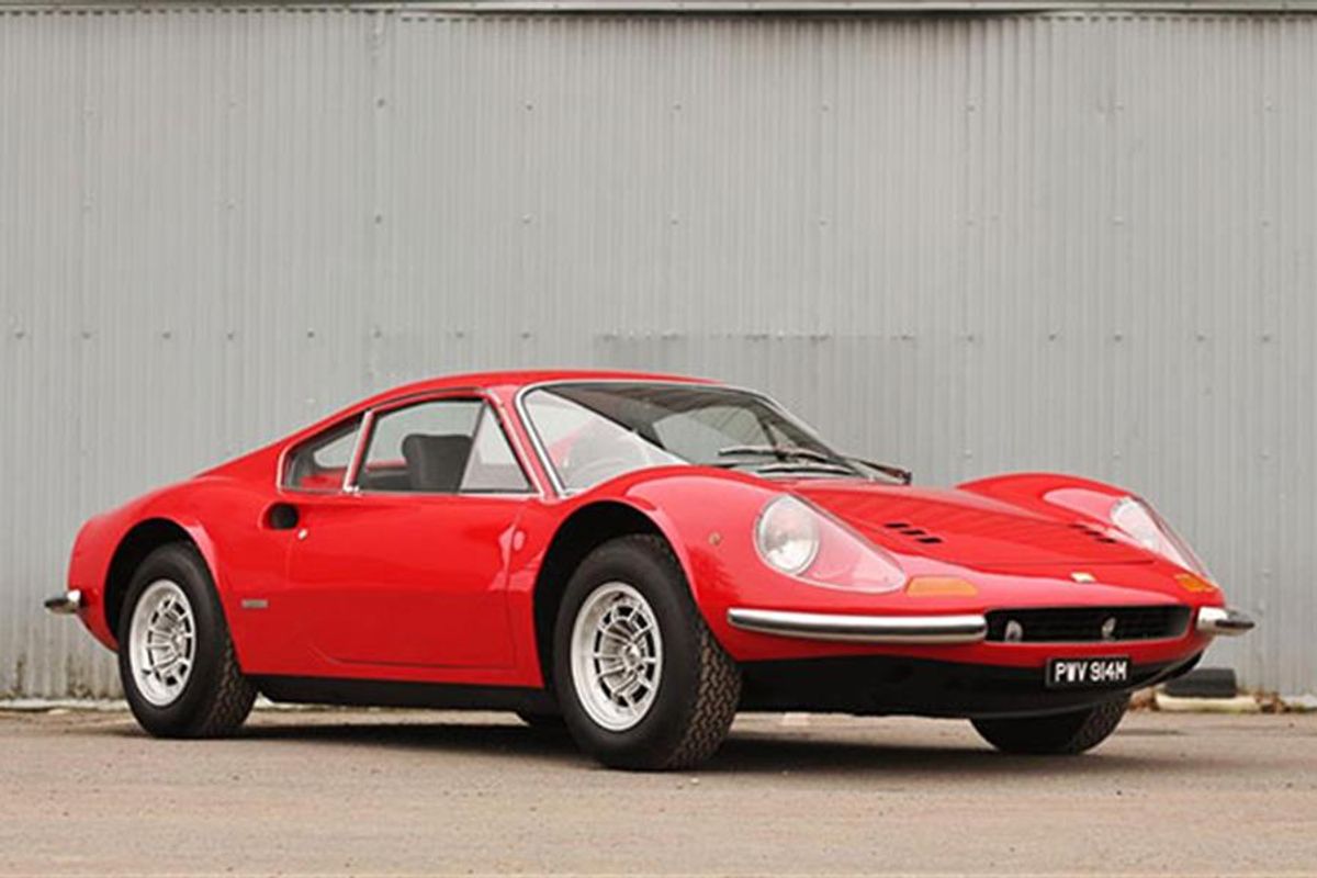 1974 Ferrari Dino 246 GT and 1998 Ferrari F355 Berlinetta on offer at Race Retro