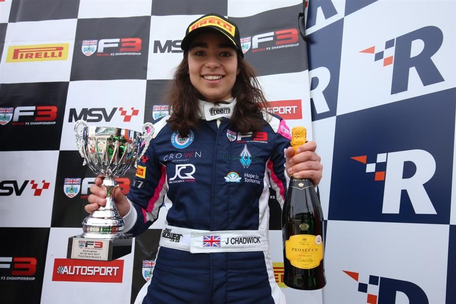Maiden single seater podium for Jamie Chadwick at Rockingham F3