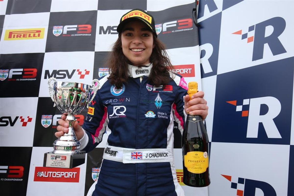 Maiden single seater podium for Jamie Chadwick at Rockingham F3