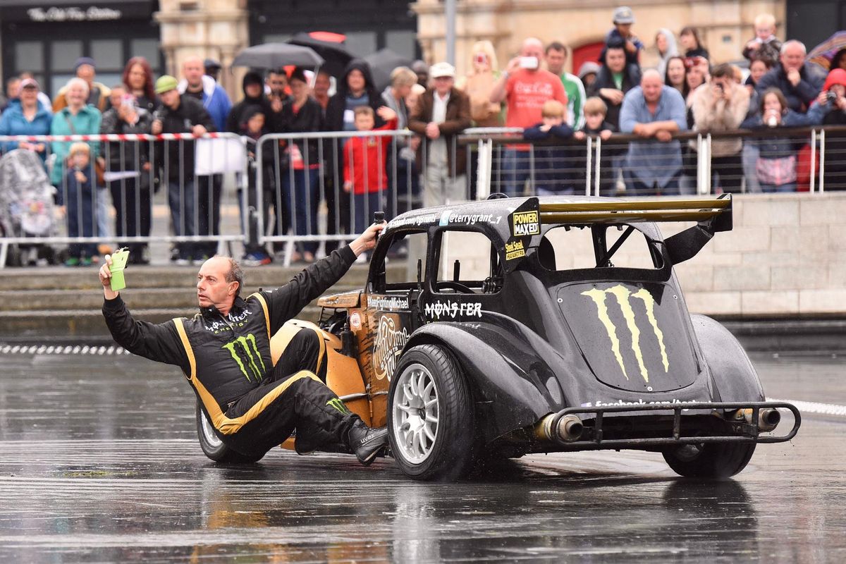 World record holder Terry Grant debuts his Stunt Show at Silverstone Classic