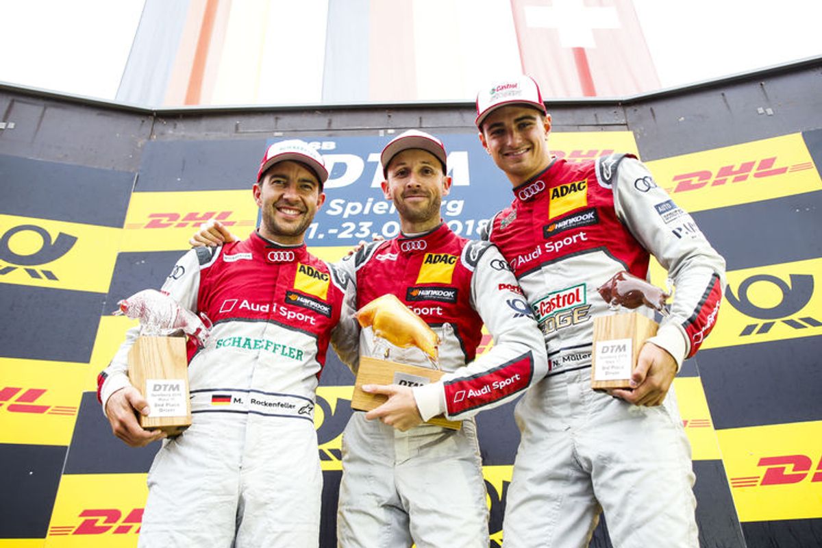 Audi celebrates unexpected one-two-three in DTM thriller
