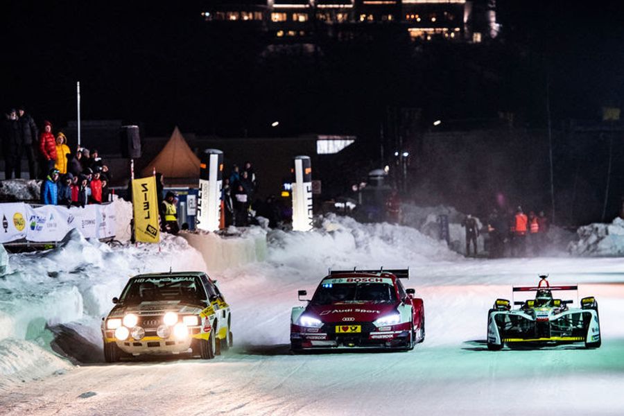 Audi race drivers thrill crowd on snow and ice