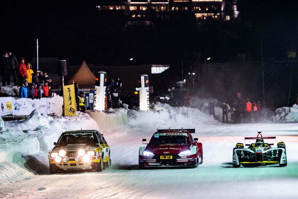 Audi race drivers thrill crowd on snow and ice