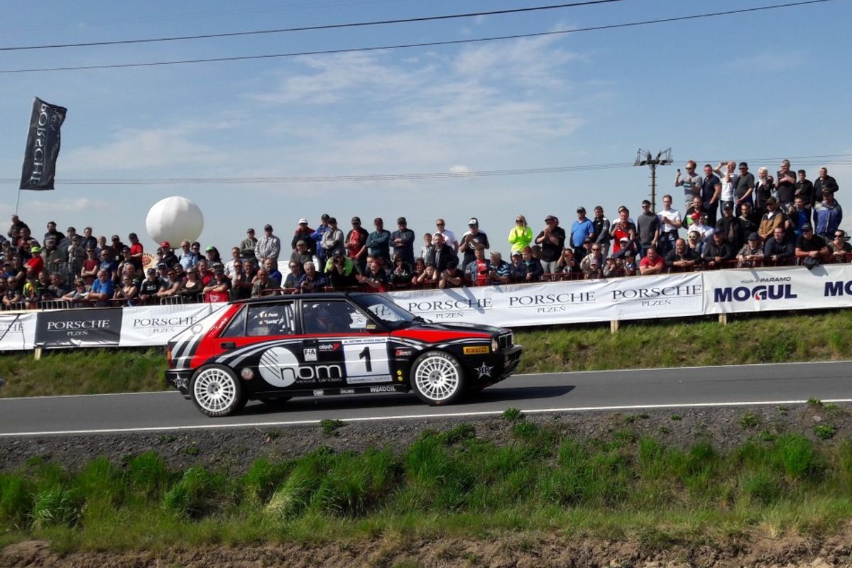 Lancia Delta Integrale leading after first leg of Historic Vltava Rallye