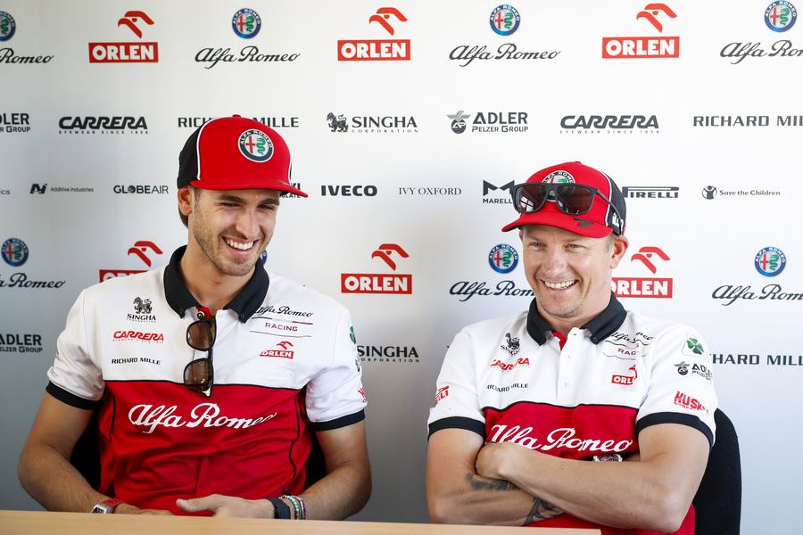 Kimi Räikkönen and Antonio Giovinazzi racing together at Alfa Romeo in 2021