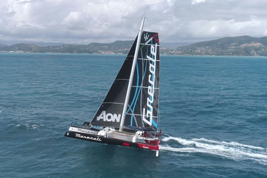 Maserati Multi 70 trimaran mainsail showcases the new Maserati SUV