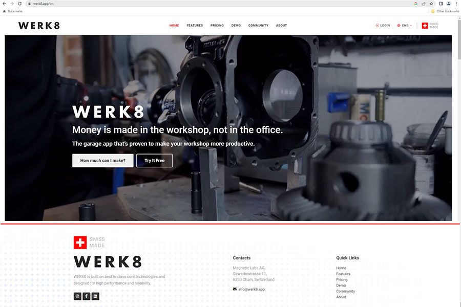 Werk 8 - Garage Management APP web site by Racecar